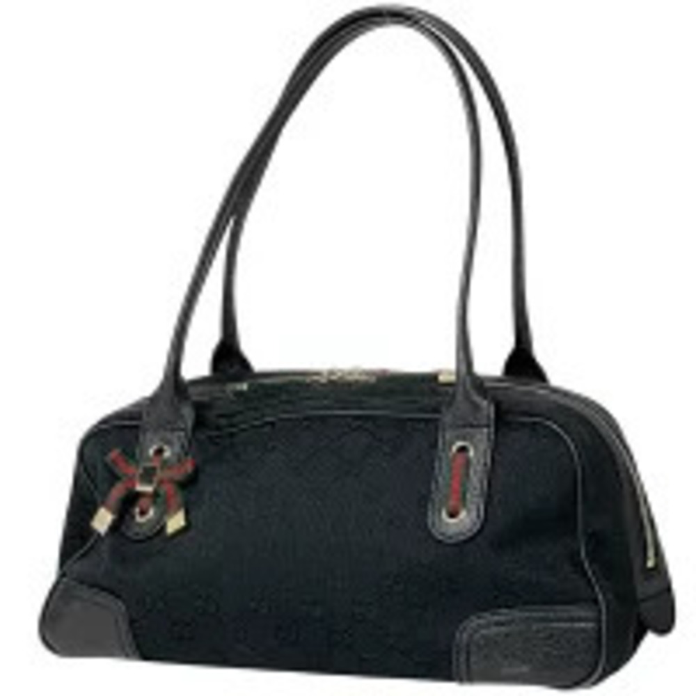 Gucci Princy Shoulder Bag GG Handbag Boston Sherry Canvas Black